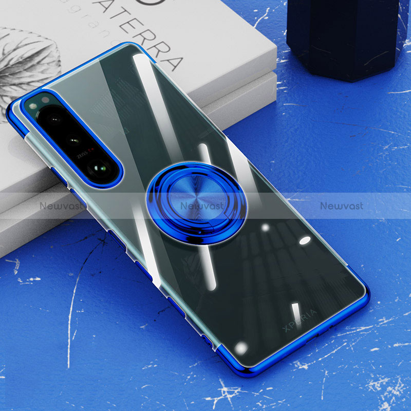 Ultra-thin Transparent TPU Soft Case Cover with Magnetic Finger Ring Stand for Sony Xperia 5 III