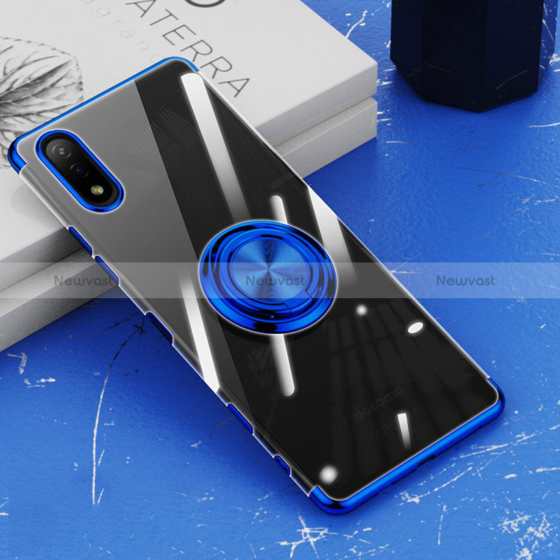 Ultra-thin Transparent TPU Soft Case Cover with Magnetic Finger Ring Stand for Sony Xperia Ace II Blue
