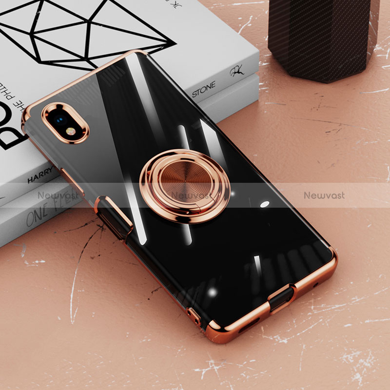 Ultra-thin Transparent TPU Soft Case Cover with Magnetic Finger Ring Stand for Sony Xperia Ace III Rose Gold