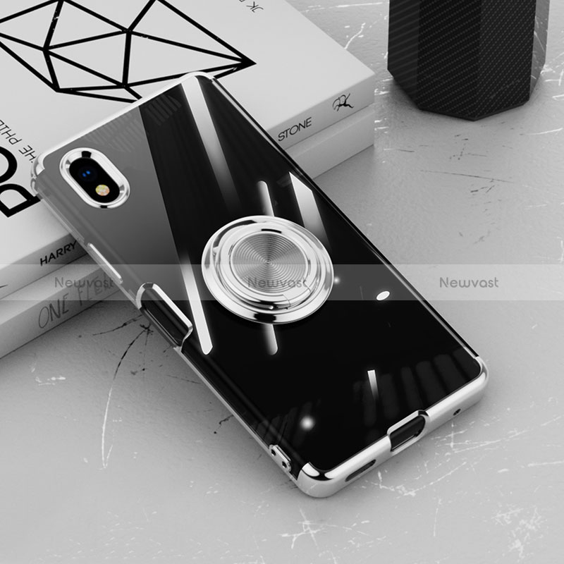 Ultra-thin Transparent TPU Soft Case Cover with Magnetic Finger Ring Stand for Sony Xperia Ace III Silver