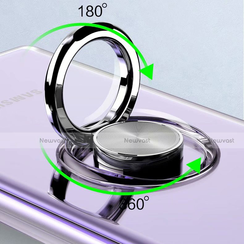 Ultra-thin Transparent TPU Soft Case Cover with Magnetic Finger Ring Stand N02 for Samsung Galaxy Note 20 5G