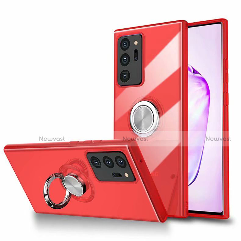 Ultra-thin Transparent TPU Soft Case Cover with Magnetic Finger Ring Stand N02 for Samsung Galaxy Note 20 Ultra 5G Red