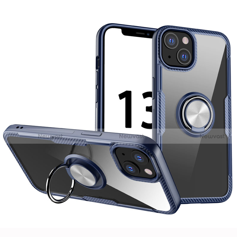 Ultra-thin Transparent TPU Soft Case Cover with Magnetic Finger Ring Stand S01 for Apple iPhone 13