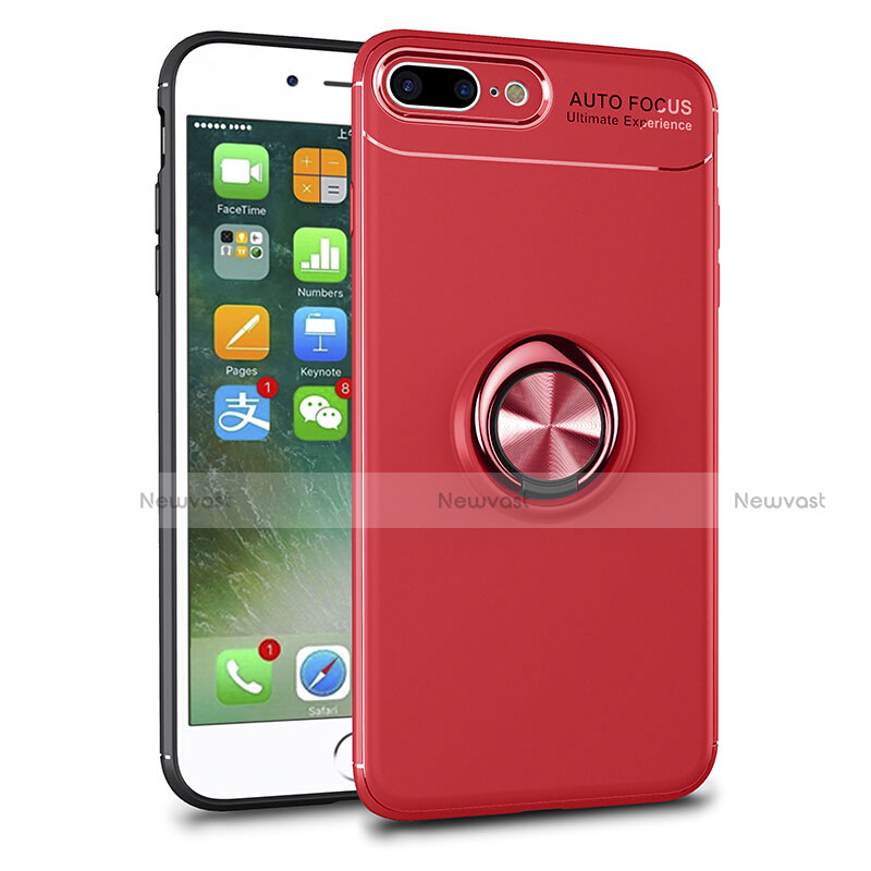 Ultra-thin Transparent TPU Soft Case Cover with Magnetic Finger Ring Stand S01 for Apple iPhone 8 Plus Red