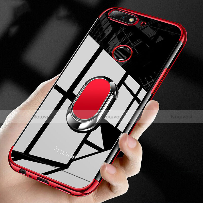 Ultra-thin Transparent TPU Soft Case Cover with Magnetic Finger Ring Stand S01 for Huawei Enjoy 8e