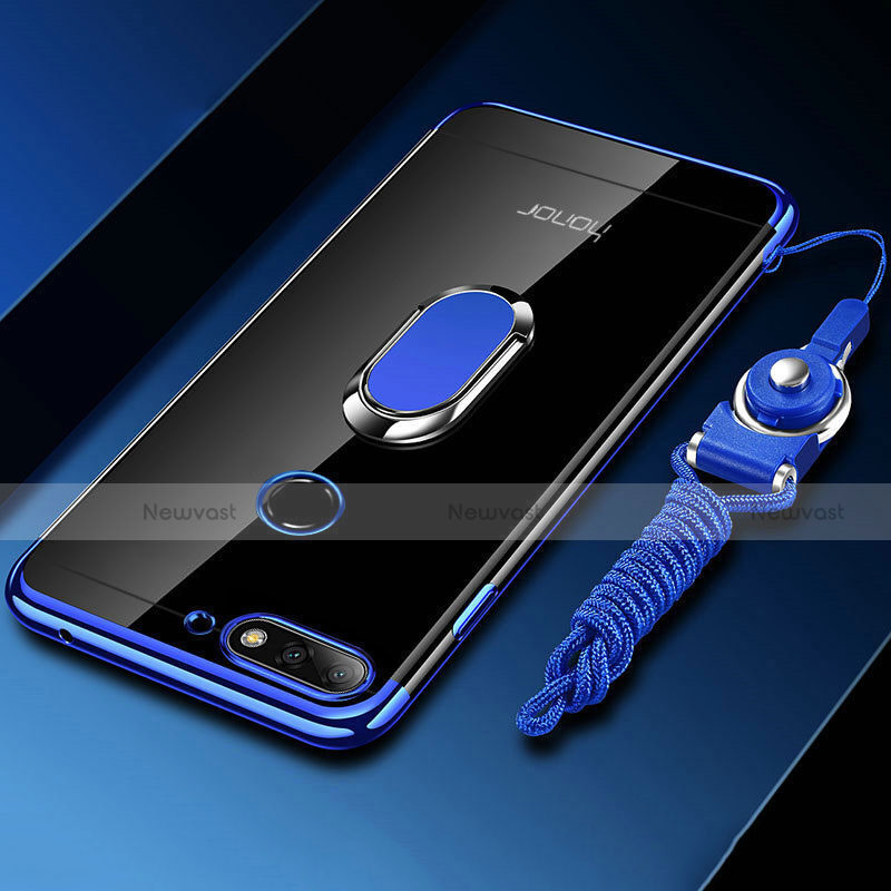 Ultra-thin Transparent TPU Soft Case Cover with Magnetic Finger Ring Stand S01 for Huawei Enjoy 8e Blue