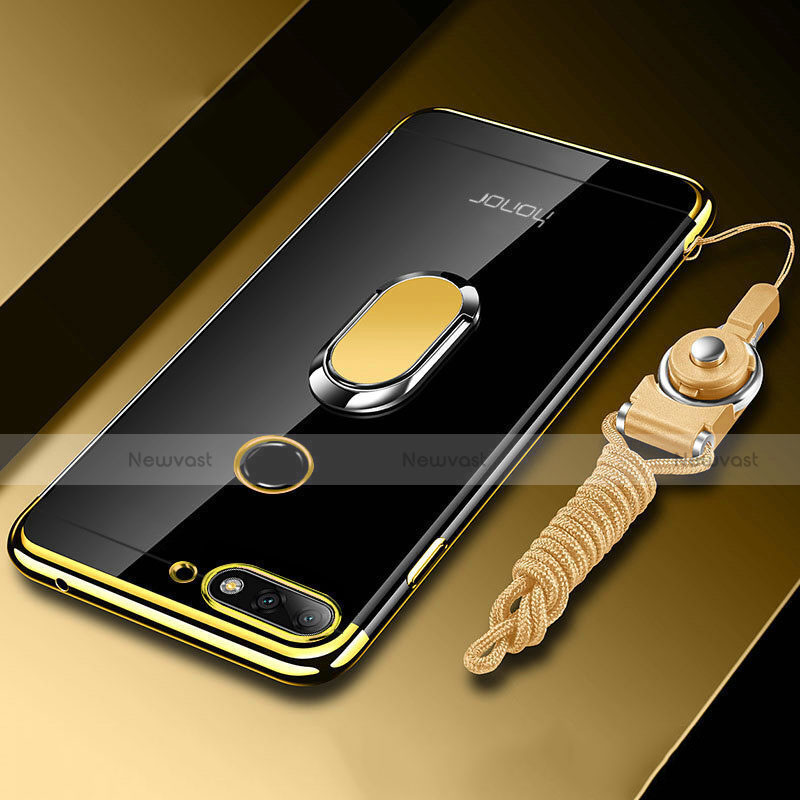 Ultra-thin Transparent TPU Soft Case Cover with Magnetic Finger Ring Stand S01 for Huawei Enjoy 8e Gold