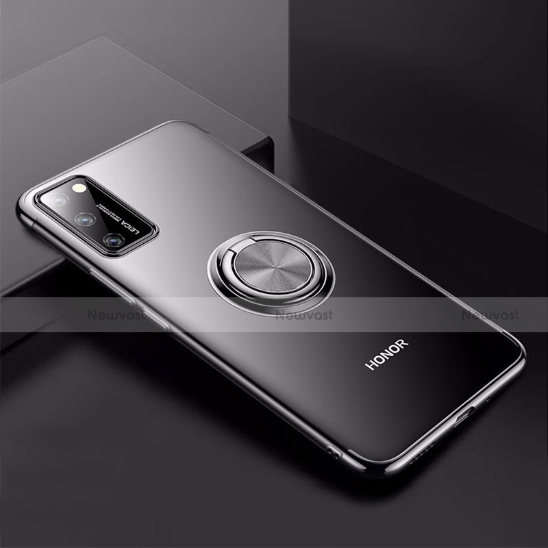 Ultra-thin Transparent TPU Soft Case Cover with Magnetic Finger Ring Stand S01 for Huawei Honor V30 Pro 5G