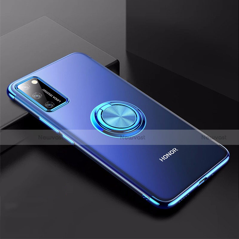 Ultra-thin Transparent TPU Soft Case Cover with Magnetic Finger Ring Stand S01 for Huawei Honor View 30 5G