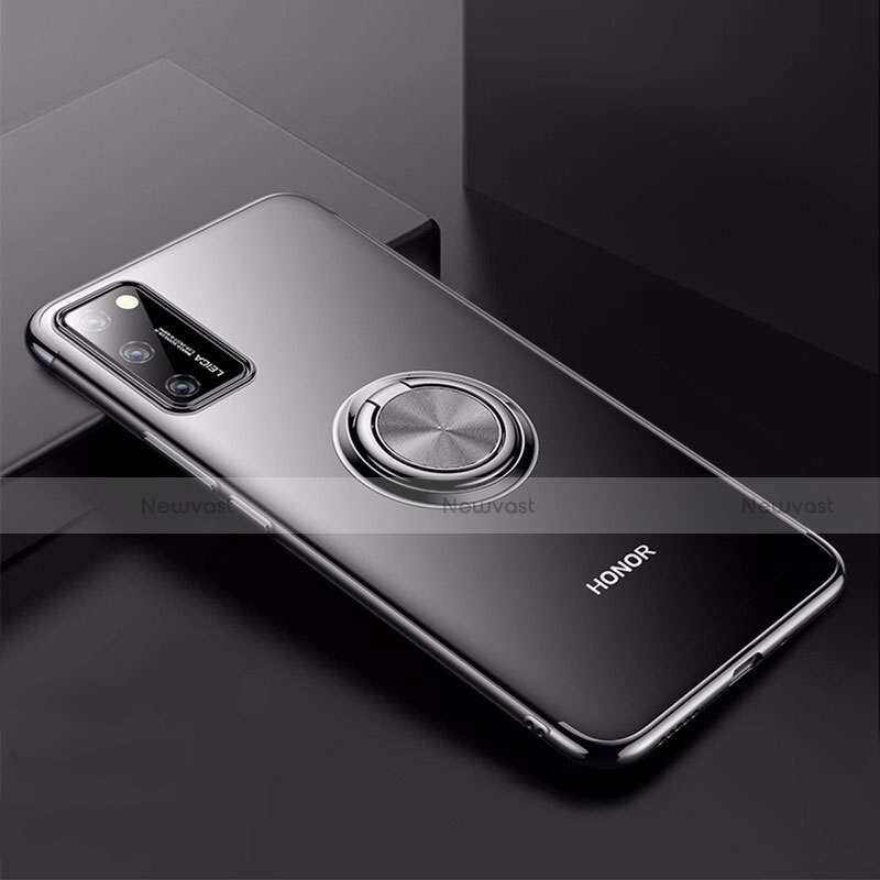 Ultra-thin Transparent TPU Soft Case Cover with Magnetic Finger Ring Stand S01 for Huawei Honor View 30 5G