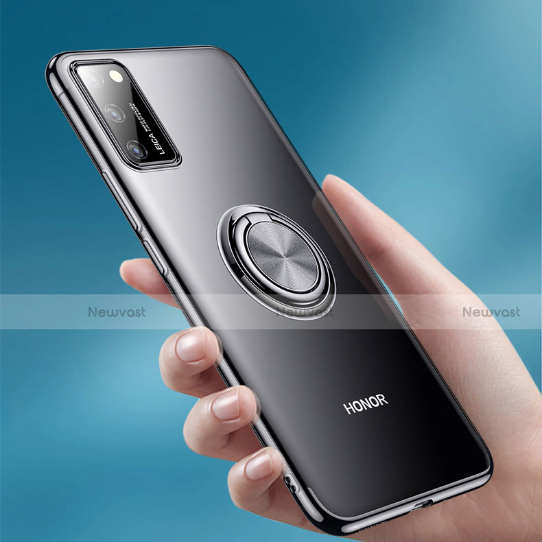 Ultra-thin Transparent TPU Soft Case Cover with Magnetic Finger Ring Stand S01 for Huawei Honor View 30 5G