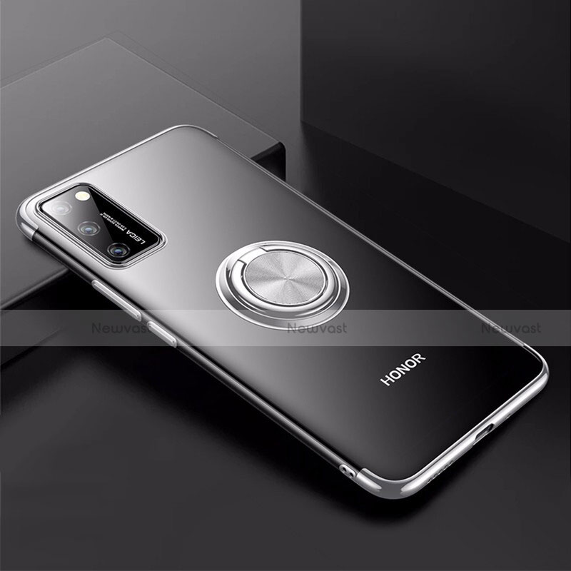 Ultra-thin Transparent TPU Soft Case Cover with Magnetic Finger Ring Stand S01 for Huawei Honor View 30 Pro 5G