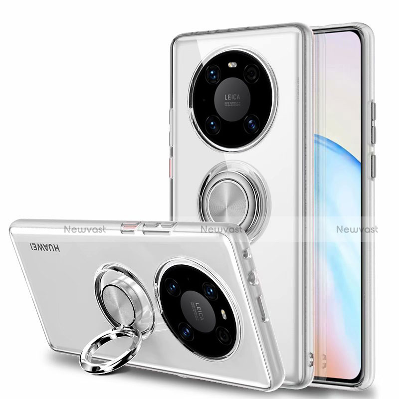 Ultra-thin Transparent TPU Soft Case Cover with Magnetic Finger Ring Stand S01 for Huawei Mate 40E Pro 5G