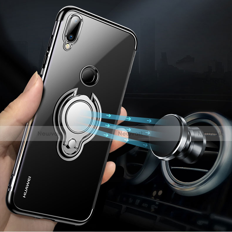 Ultra-thin Transparent TPU Soft Case Cover with Magnetic Finger Ring Stand S01 for Huawei Nova 3e