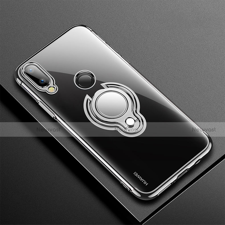 Ultra-thin Transparent TPU Soft Case Cover with Magnetic Finger Ring Stand S01 for Huawei P20 Lite Black