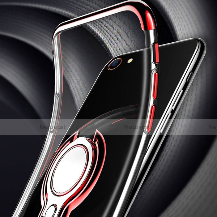 Ultra-thin Transparent TPU Soft Case Cover with Magnetic Finger Ring Stand S01 for Oppo A71