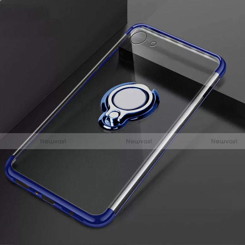 Ultra-thin Transparent TPU Soft Case Cover with Magnetic Finger Ring Stand S01 for Oppo A71 Blue