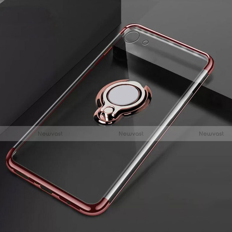 Ultra-thin Transparent TPU Soft Case Cover with Magnetic Finger Ring Stand S01 for Oppo A71 Rose Gold