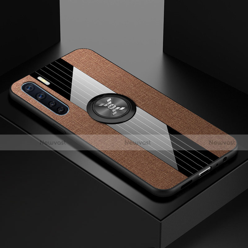 Ultra-thin Transparent TPU Soft Case Cover with Magnetic Finger Ring Stand S01 for Oppo A91 Brown