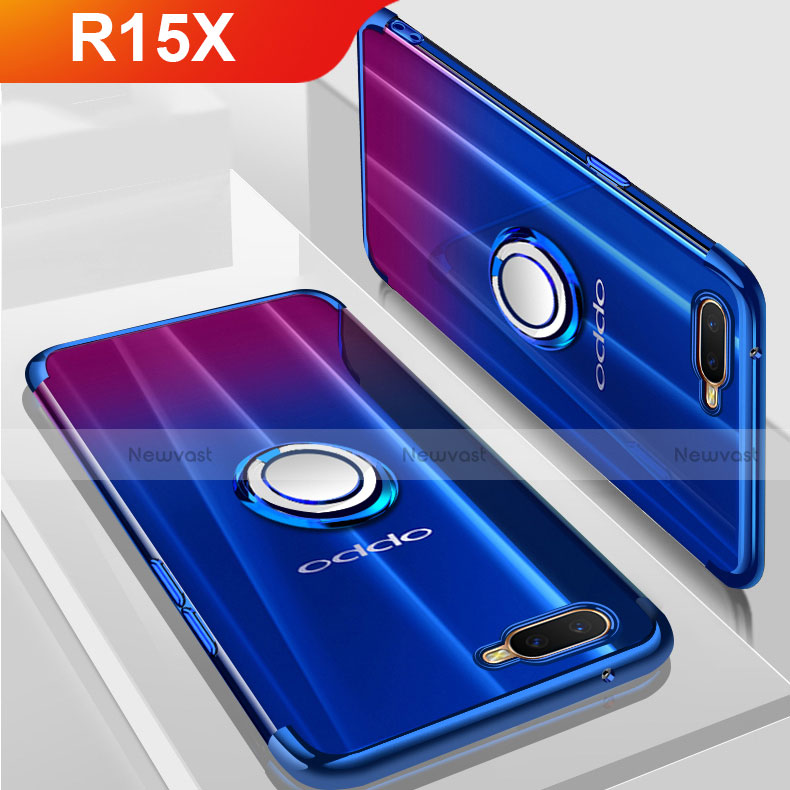 Ultra-thin Transparent TPU Soft Case Cover with Magnetic Finger Ring Stand S01 for Oppo R15X Blue
