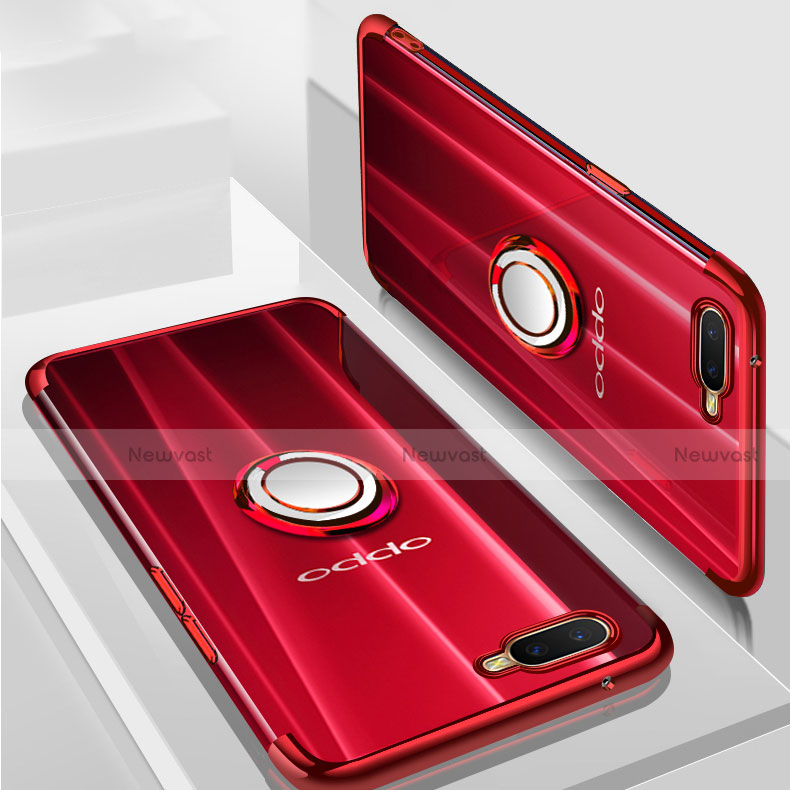 Ultra-thin Transparent TPU Soft Case Cover with Magnetic Finger Ring Stand S01 for Oppo R15X Red