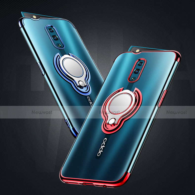Ultra-thin Transparent TPU Soft Case Cover with Magnetic Finger Ring Stand S01 for Oppo Reno
