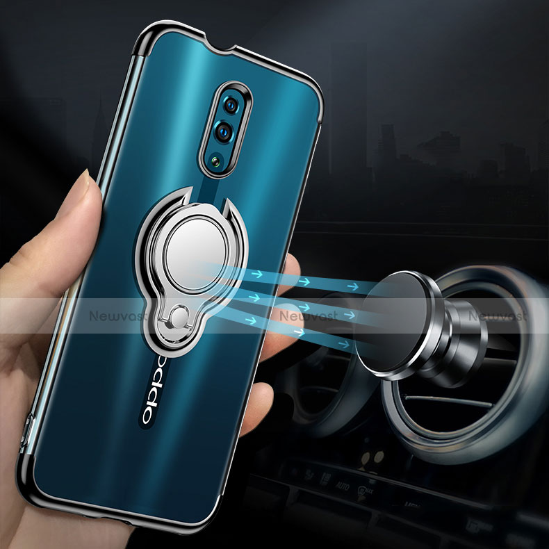 Ultra-thin Transparent TPU Soft Case Cover with Magnetic Finger Ring Stand S01 for Oppo Reno