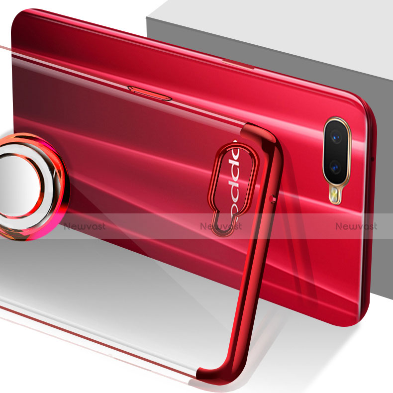 Ultra-thin Transparent TPU Soft Case Cover with Magnetic Finger Ring Stand S01 for Oppo RX17 Neo