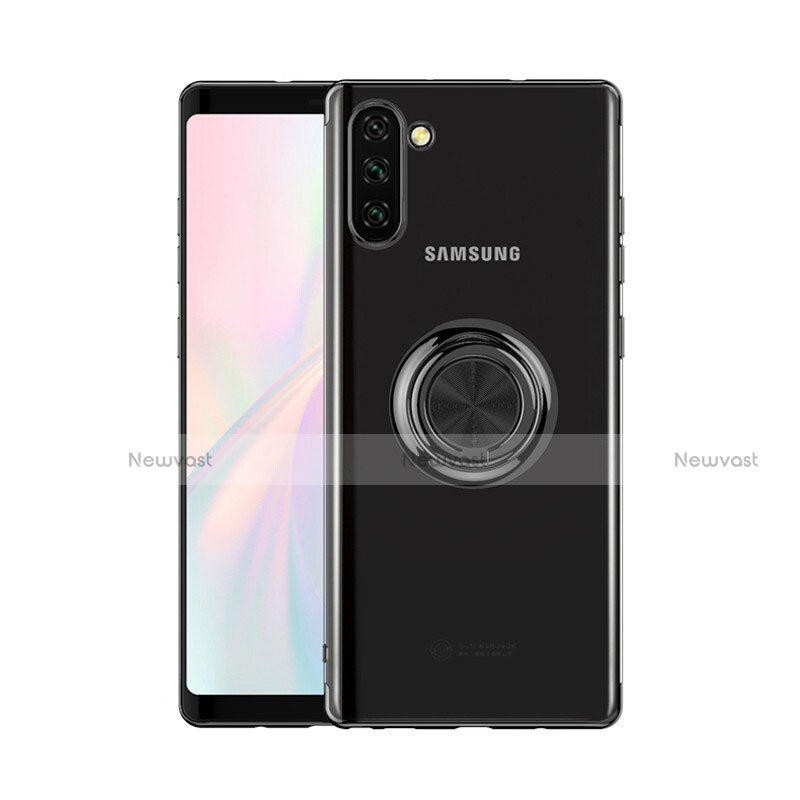 Ultra-thin Transparent TPU Soft Case Cover with Magnetic Finger Ring Stand S01 for Samsung Galaxy Note 10 5G