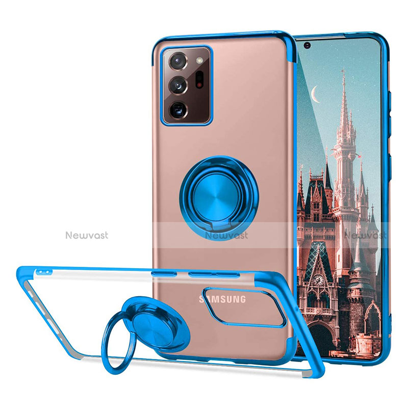 Ultra-thin Transparent TPU Soft Case Cover with Magnetic Finger Ring Stand S01 for Samsung Galaxy Note 20 Ultra 5G Blue