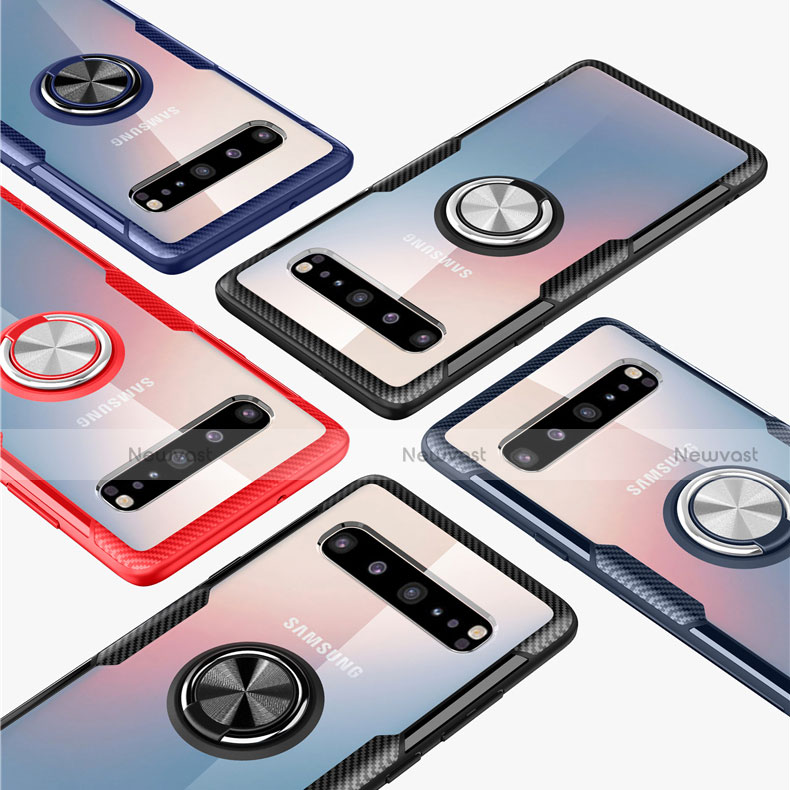 Ultra-thin Transparent TPU Soft Case Cover with Magnetic Finger Ring Stand S01 for Samsung Galaxy S10 5G SM-G977B