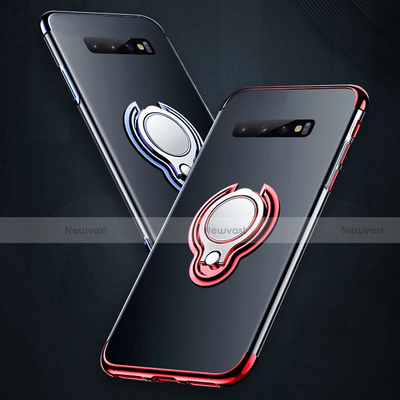 Ultra-thin Transparent TPU Soft Case Cover with Magnetic Finger Ring Stand S01 for Samsung Galaxy S10 Plus