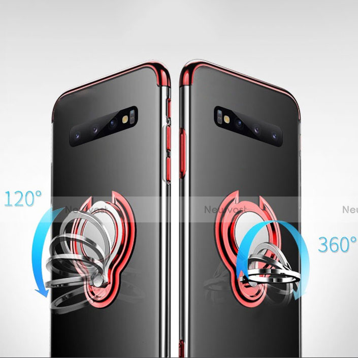 Ultra-thin Transparent TPU Soft Case Cover with Magnetic Finger Ring Stand S01 for Samsung Galaxy S10 Plus