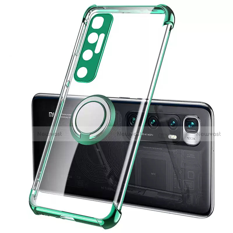 Ultra-thin Transparent TPU Soft Case Cover with Magnetic Finger Ring Stand S01 for Xiaomi Mi 10 Ultra