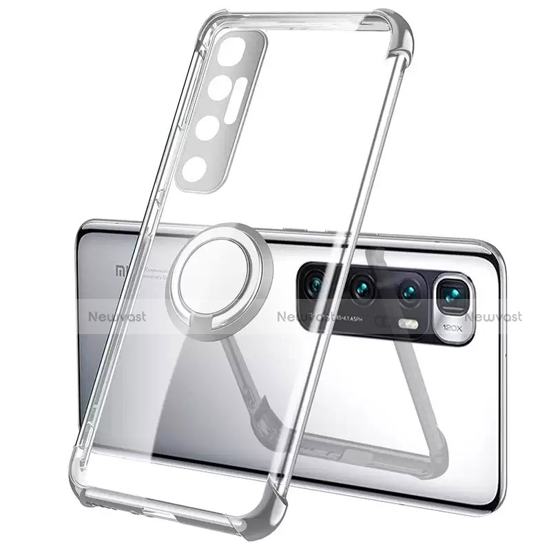 Ultra-thin Transparent TPU Soft Case Cover with Magnetic Finger Ring Stand S01 for Xiaomi Mi 10 Ultra