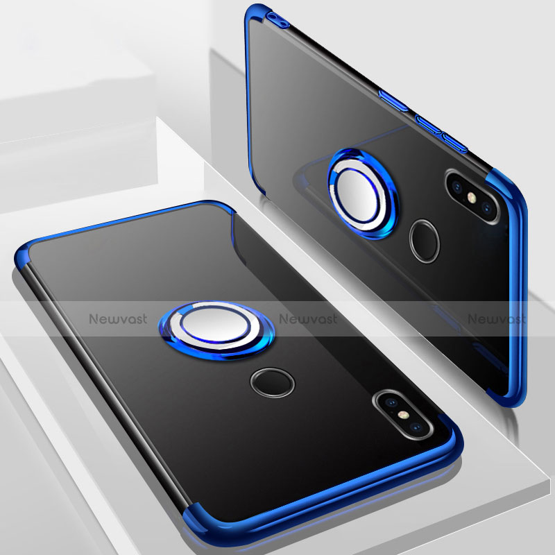 Ultra-thin Transparent TPU Soft Case Cover with Magnetic Finger Ring Stand S01 for Xiaomi Mi A2 Lite Blue