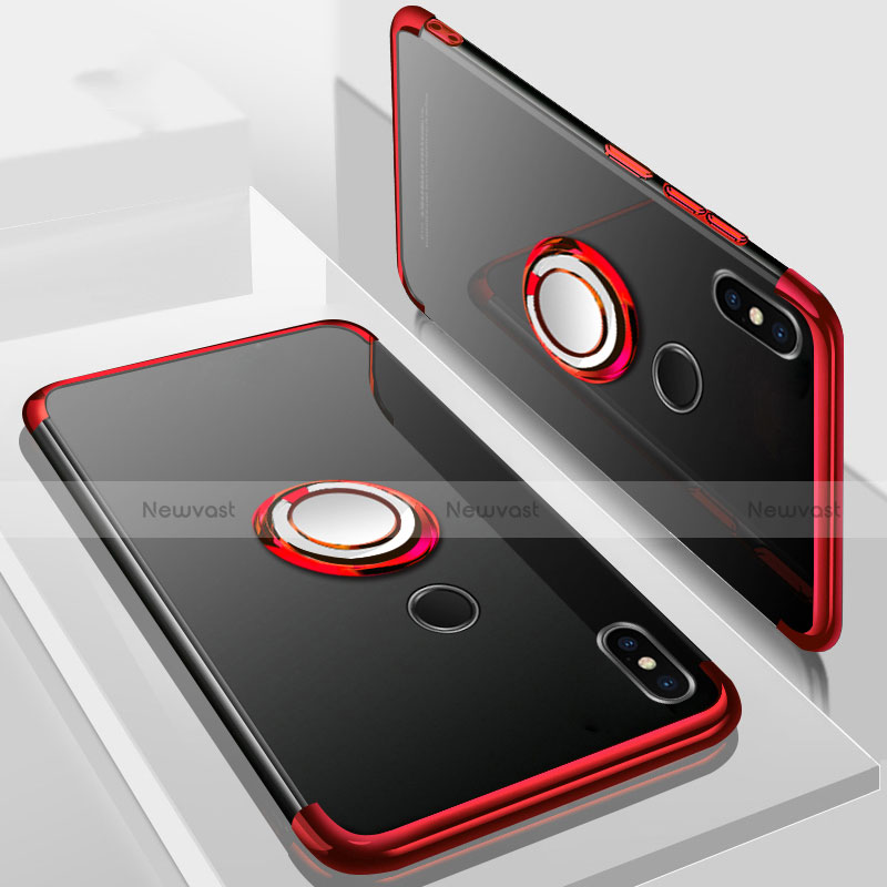Ultra-thin Transparent TPU Soft Case Cover with Magnetic Finger Ring Stand S01 for Xiaomi Mi A2 Lite Red