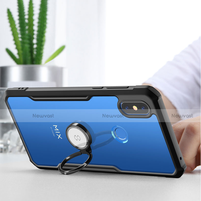 Ultra-thin Transparent TPU Soft Case Cover with Magnetic Finger Ring Stand S01 for Xiaomi Mi Mix 3
