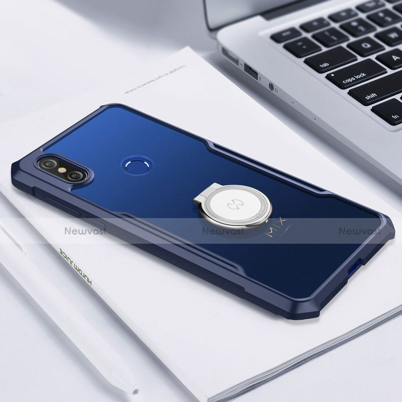 Ultra-thin Transparent TPU Soft Case Cover with Magnetic Finger Ring Stand S01 for Xiaomi Mi Mix 3 Blue
