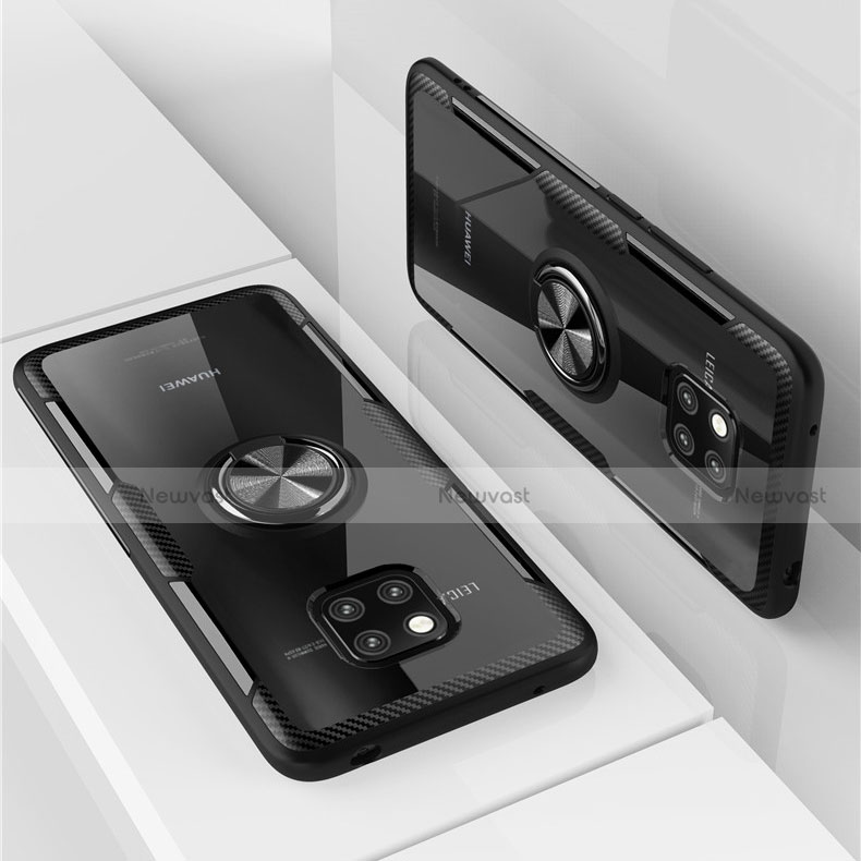Ultra-thin Transparent TPU Soft Case Cover with Magnetic Finger Ring Stand S02 for Huawei Mate 20 Pro