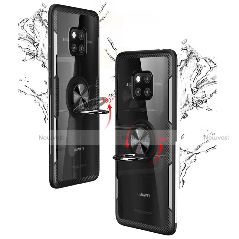 Ultra-thin Transparent TPU Soft Case Cover with Magnetic Finger Ring Stand S02 for Huawei Mate 20 Pro