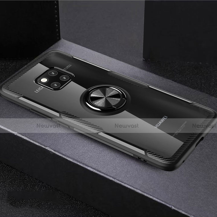 Ultra-thin Transparent TPU Soft Case Cover with Magnetic Finger Ring Stand S02 for Huawei Mate 20 Pro Black