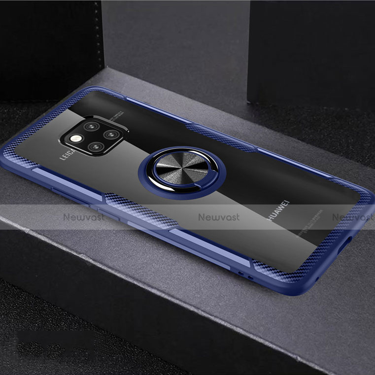 Ultra-thin Transparent TPU Soft Case Cover with Magnetic Finger Ring Stand S02 for Huawei Mate 20 Pro Blue