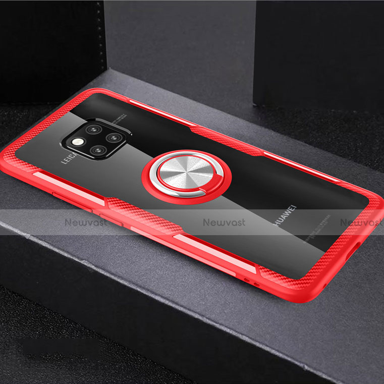 Ultra-thin Transparent TPU Soft Case Cover with Magnetic Finger Ring Stand S02 for Huawei Mate 20 Pro Red