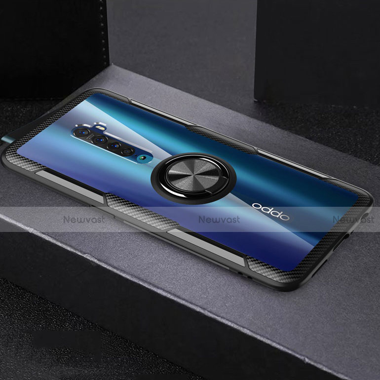 Ultra-thin Transparent TPU Soft Case Cover with Magnetic Finger Ring Stand S02 for Oppo Reno2 Black