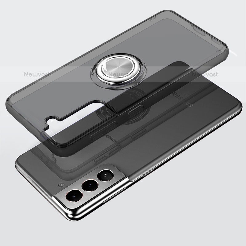 Ultra-thin Transparent TPU Soft Case Cover with Magnetic Finger Ring Stand S02 for Samsung Galaxy S21 5G