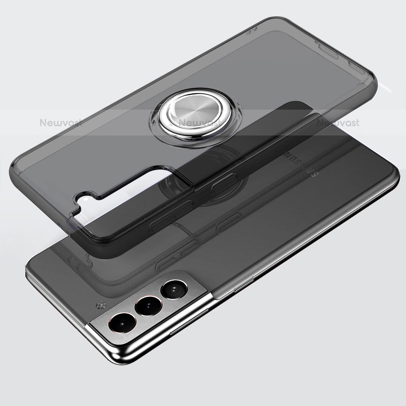 Ultra-thin Transparent TPU Soft Case Cover with Magnetic Finger Ring Stand S02 for Samsung Galaxy S21 Plus 5G Gray