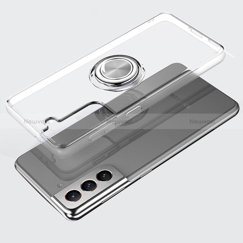 Ultra-thin Transparent TPU Soft Case Cover with Magnetic Finger Ring Stand S02 for Samsung Galaxy S22 Plus 5G