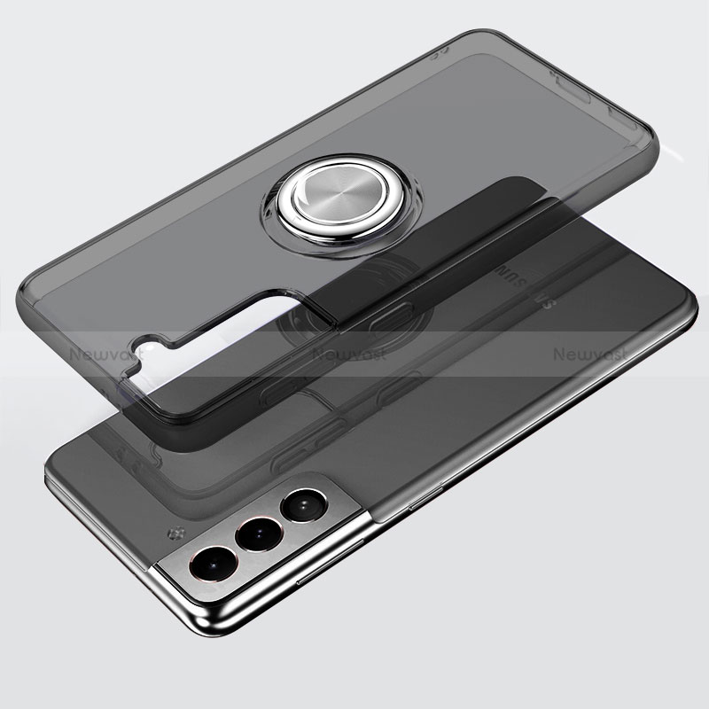 Ultra-thin Transparent TPU Soft Case Cover with Magnetic Finger Ring Stand S02 for Samsung Galaxy S22 Plus 5G Gray