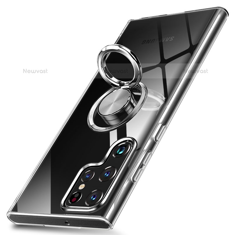 Ultra-thin Transparent TPU Soft Case Cover with Magnetic Finger Ring Stand S04 for Samsung Galaxy S21 Ultra 5G